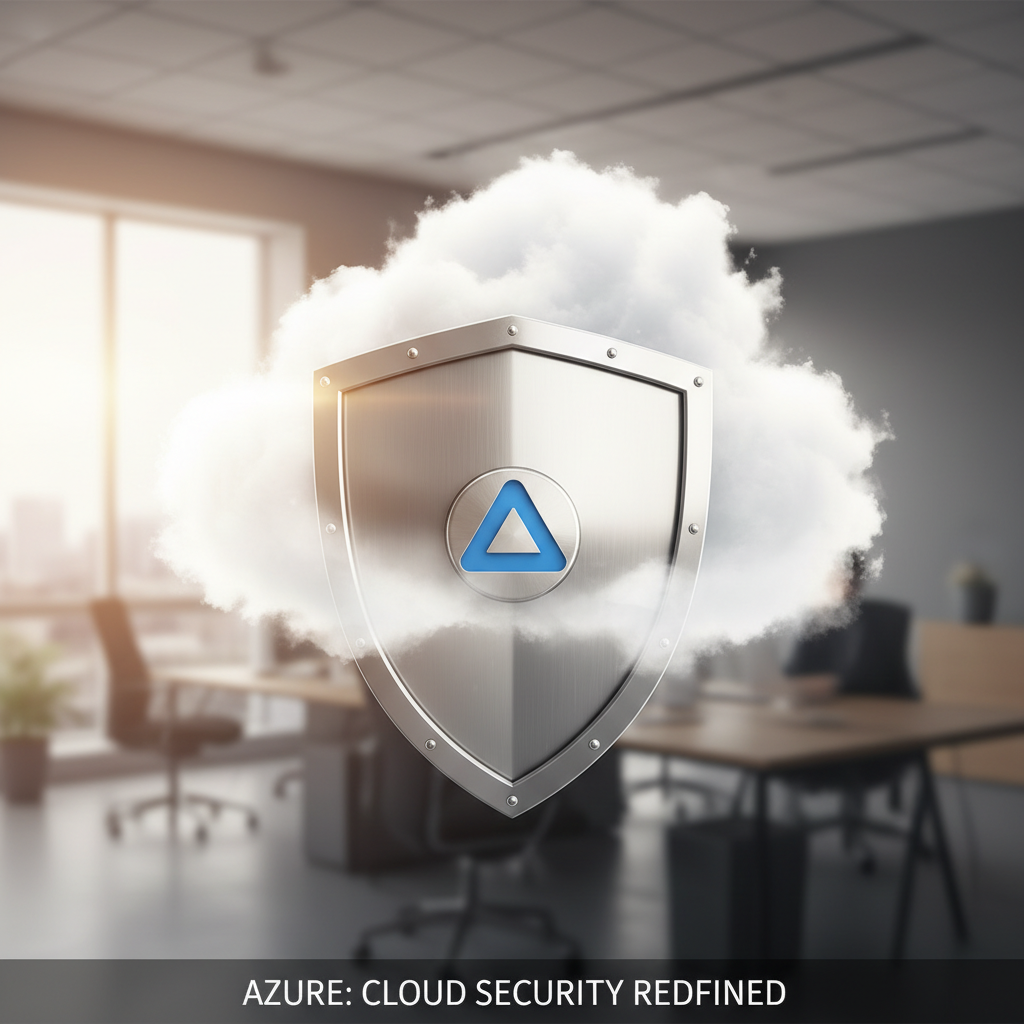 A graphic showing a shield in front of a cloud with the Azure logo, symbolizing protection and cloud security.