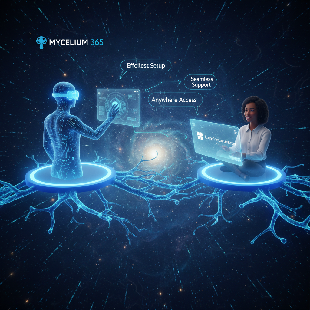 A Mycelium 365 IT technician providing remote support to a user accessing Azure Virtual Desktop, emphasising the ease of use and accessibility.