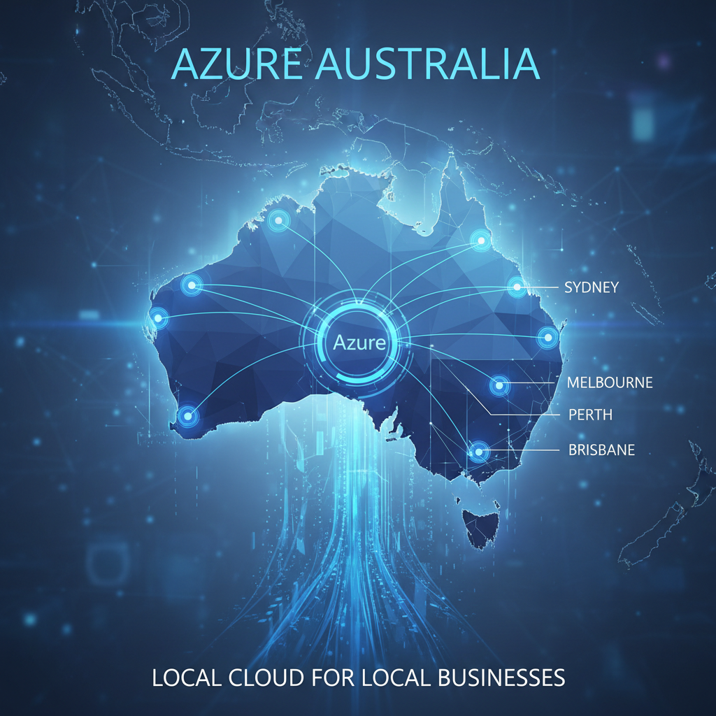 A map of Australia highlighting the locations of Azure data centres, demonstrating the availability of local cloud services for Australian businesses.