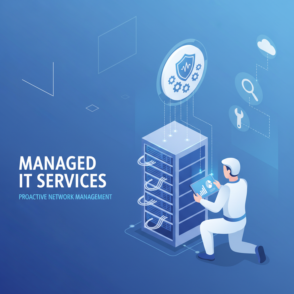 A technician working on a server rack, highlighting the proactive network management aspect of Managed IT Services.
