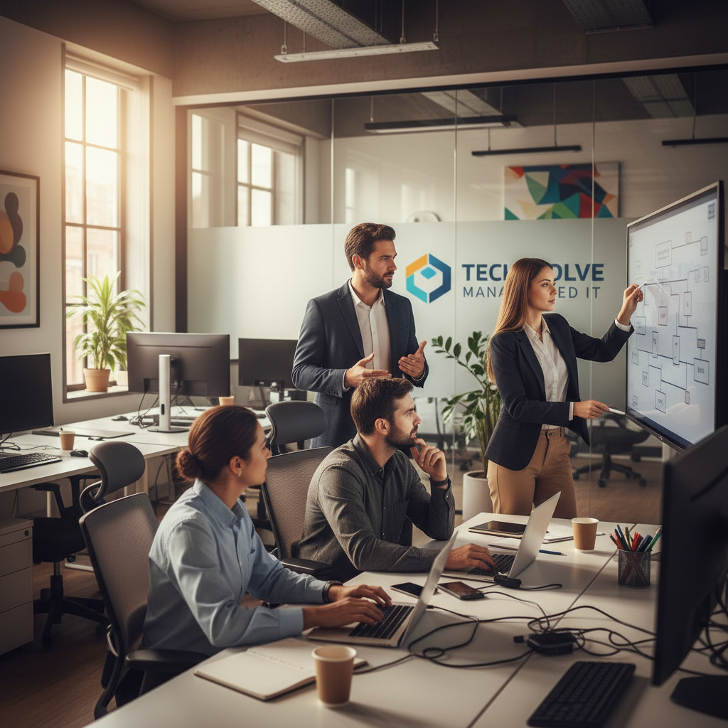 A team of IT professionals collaborating on a project, showcasing the expertise and dedication of a Managed IT Services provider.