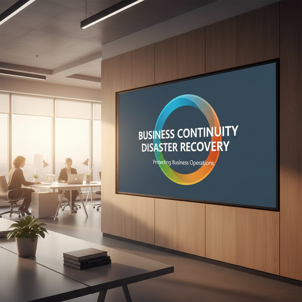 A graphic showing the Microsoft 365 logo with the words "Business Continuity" and "Disaster Recovery" overlaid, signifying the platform's role in protecting business operations.