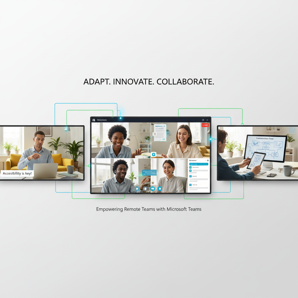 Employees collaborating remotely on Microsoft Teams, showcasing accessibility and communication during a disruption.