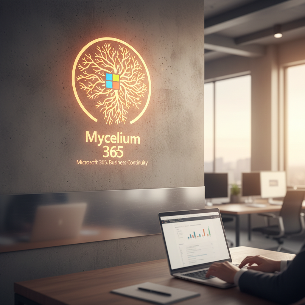Mycelium 365 logo with tagline emphasizing Microsoft 365 expertise and business continuity services