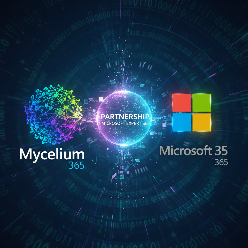 Image of the Mycelium 365 logo alongside the Microsoft 365 logo, symbolizing a strong partnership and expertise in Microsoft technologies.