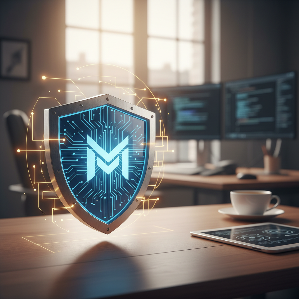 A shield icon representing cybersecurity, with the Microsoft Defender logo integrated into the design.