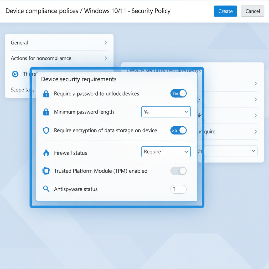 Screenshot of Intune compliance policies configuration screen.