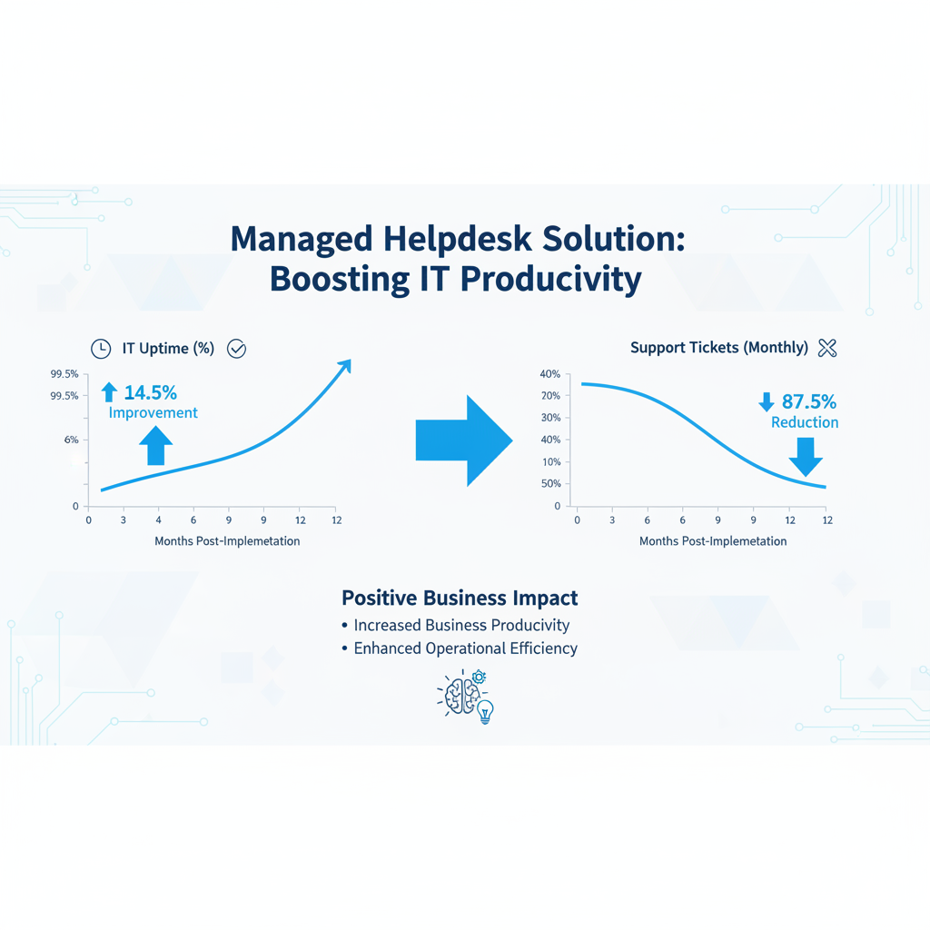 A graph showing improved IT uptime and reduced support tickets after implementing a managed helpdesk solution. The graph highlights the positive impact on business productivity and efficiency.
