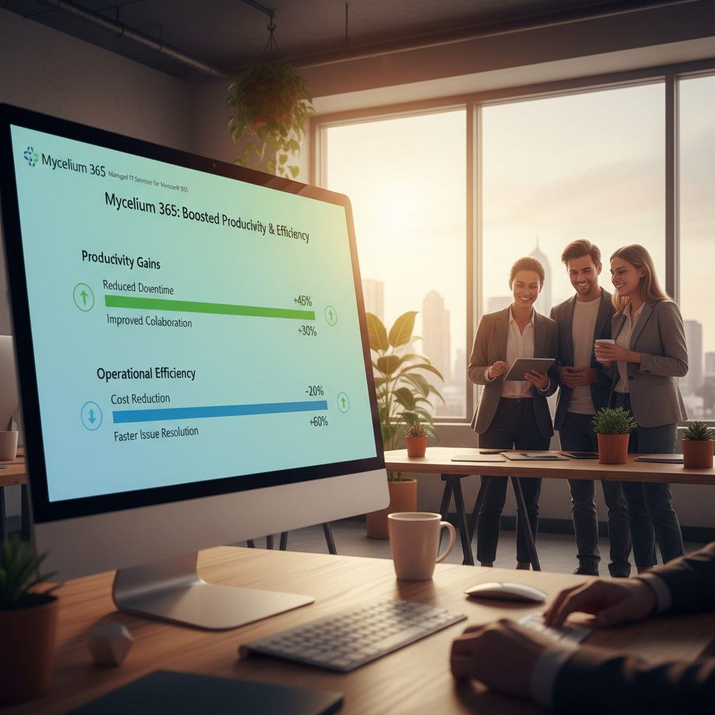 A graph showing increased productivity and efficiency after implementing Mycelium 365's managed IT services for Microsoft 365. The graph highlights key metrics like reduced downtime and improved collaboration.