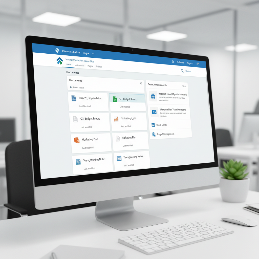 SharePoint team site showcasing document library and team announcements