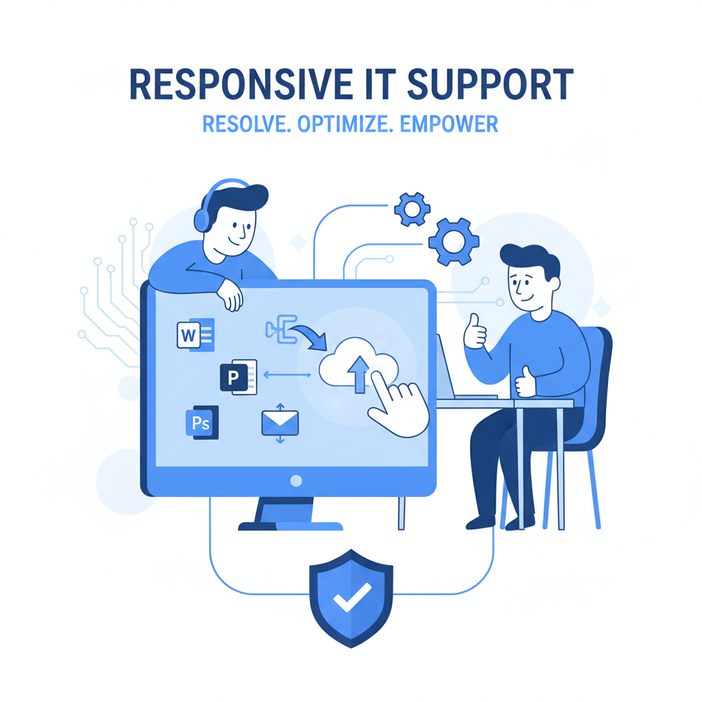 A support technician assisting a user with a Microsoft 365 issue on their computer screen, highlighting the importance of responsive IT support.