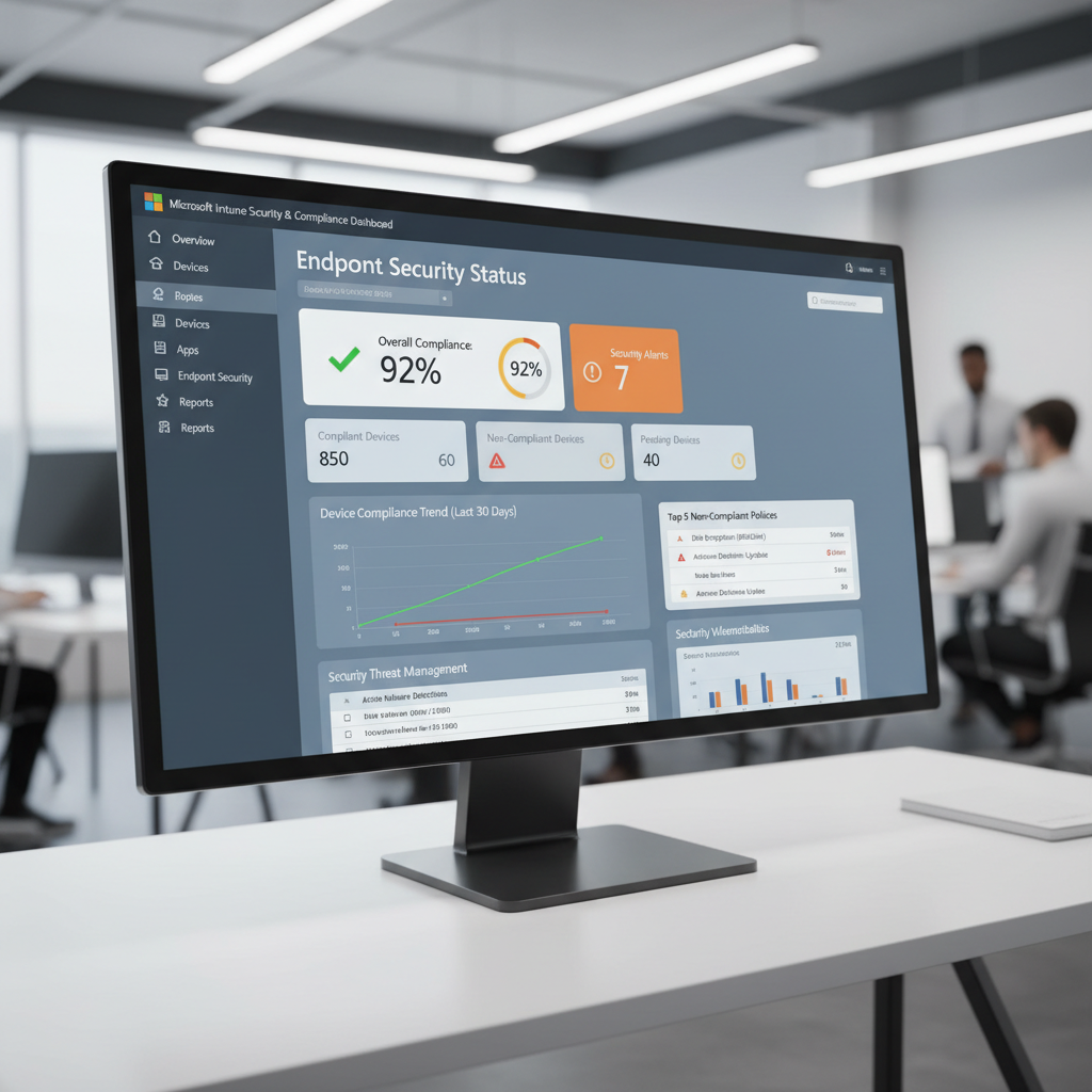 Intune dashboard showing device compliance and security status