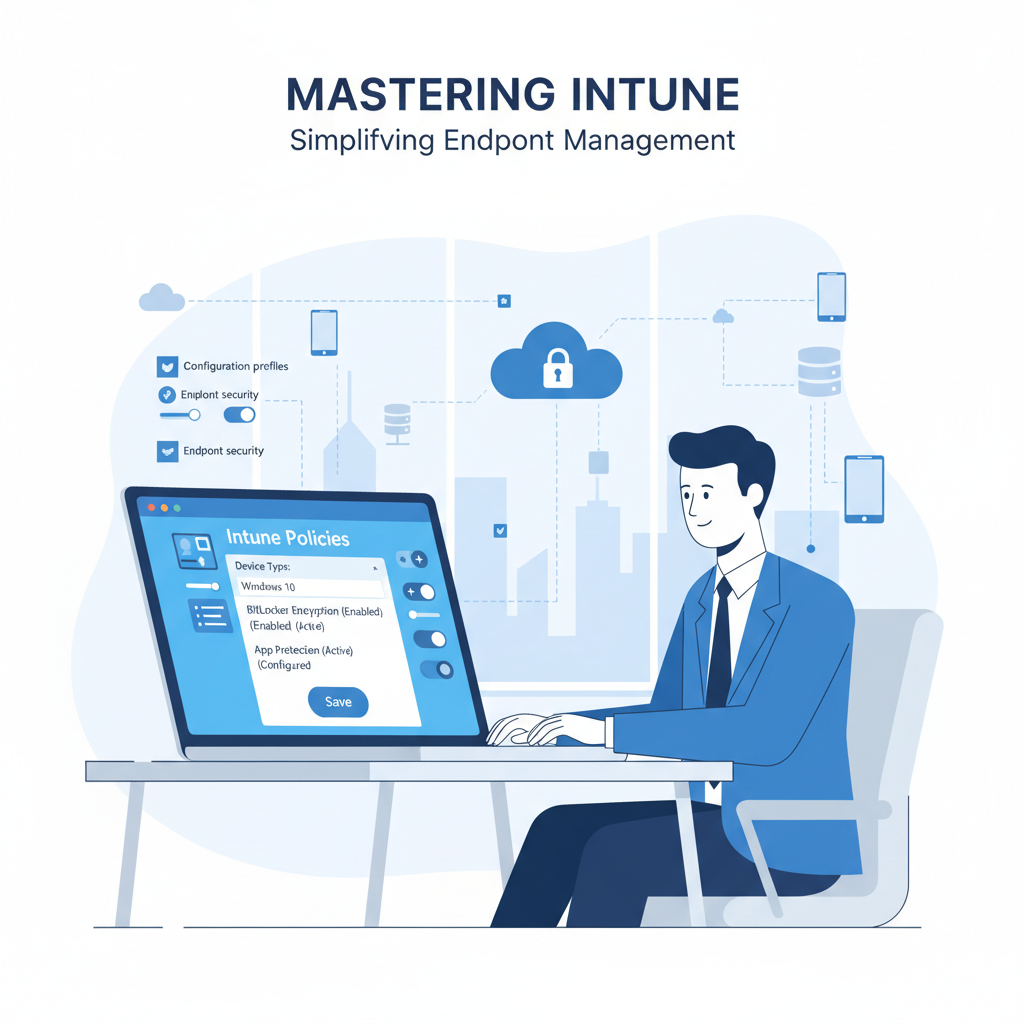 IT professional configuring Intune policies on a laptop