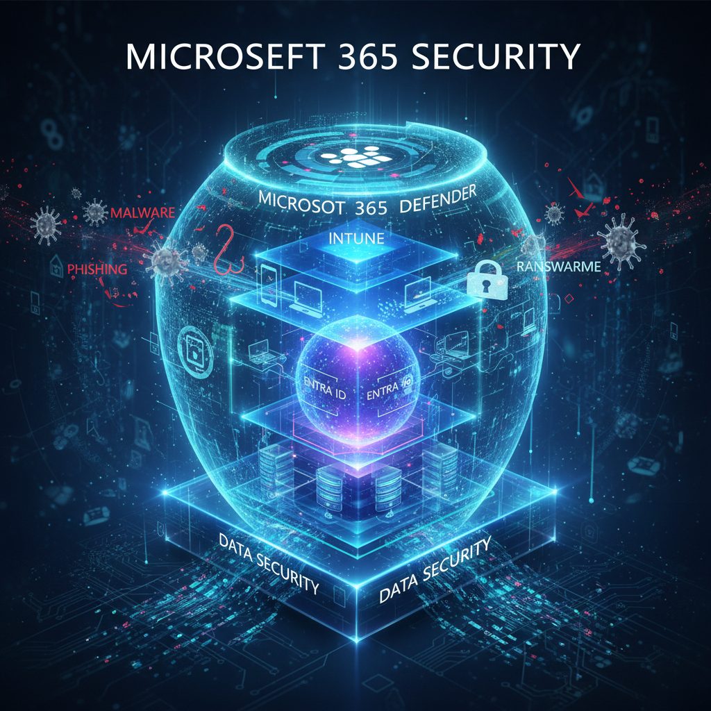 Visual representation of Microsoft 365's integrated security features
