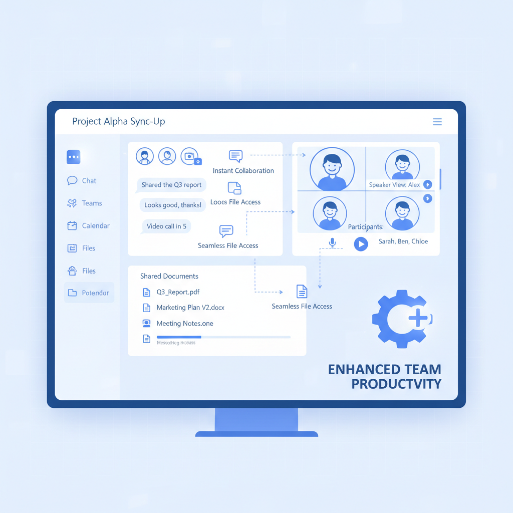 Screenshot of Microsoft Teams interface, showcasing collaborative features like chat, file sharing, and video conferencing, emphasizing their role in enhancing team productivity.