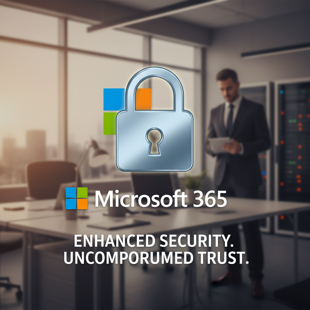A padlock icon superimposed on the Microsoft 365 logo, visually representing the enhanced security provided by a well-managed Microsoft 365 environment.