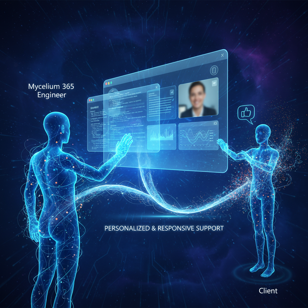 A Mycelium 365 engineer providing remote support to a client on a virtual desktop setup.