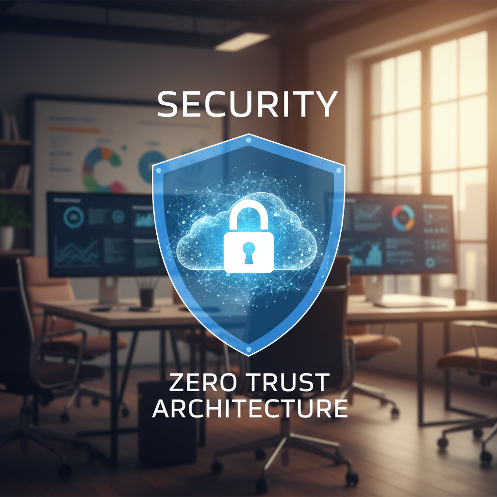 A graphic showing a shield protecting data in the cloud, representing the security provided by a Zero Trust architecture.