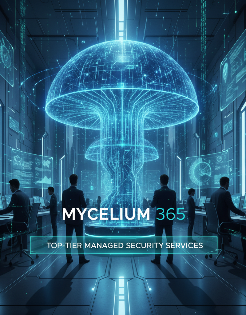 A professional team of IT security experts working in a modern office environment, representing Mycelium 365's dedication to providing top-tier managed services.