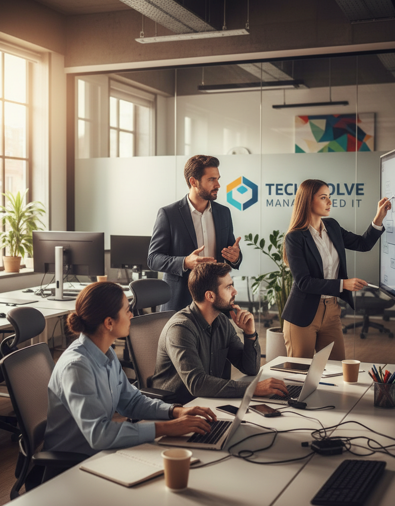 A team of IT professionals collaborating on a project, showcasing the expertise and dedication of a Managed IT Services provider.
