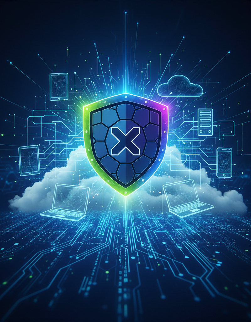 Cybersecurity shield icon protecting cloud data, representing Microsoft Defender's advanced threat protection