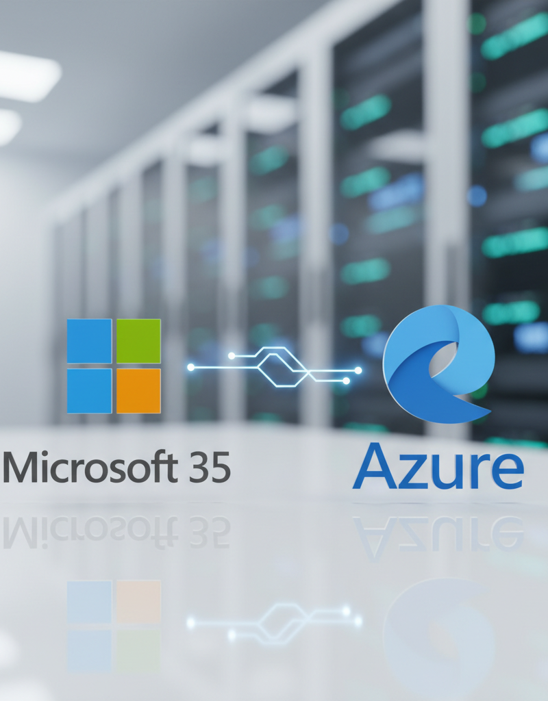 Microsoft 365 and Azure logos side by side, illustrating the integration and collaboration between the two platforms.