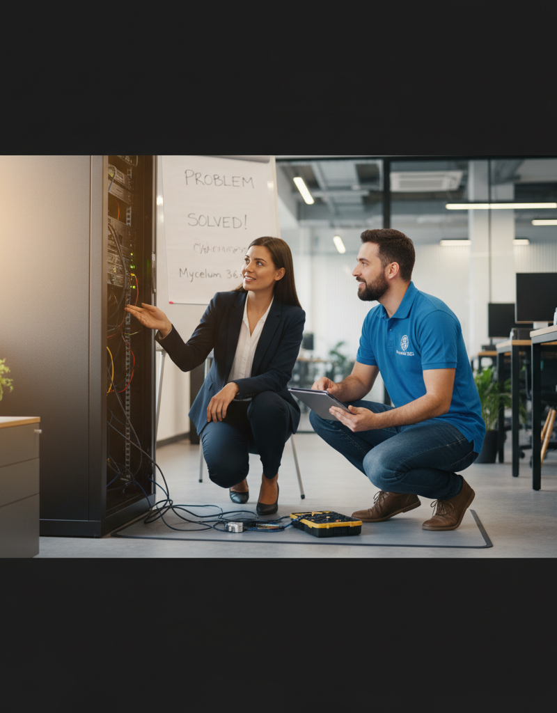 Image of a Mycelium 365 technician providing on-site support, showcasing their commitment to personalized service and problem-solving.