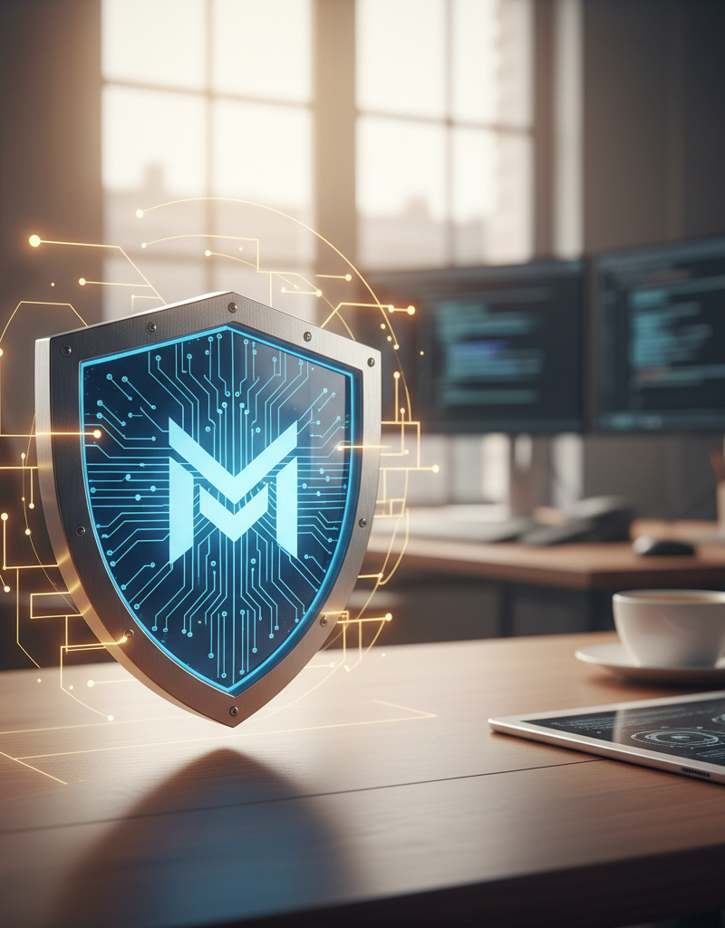 A shield icon representing cybersecurity, with the Microsoft Defender logo integrated into the design.