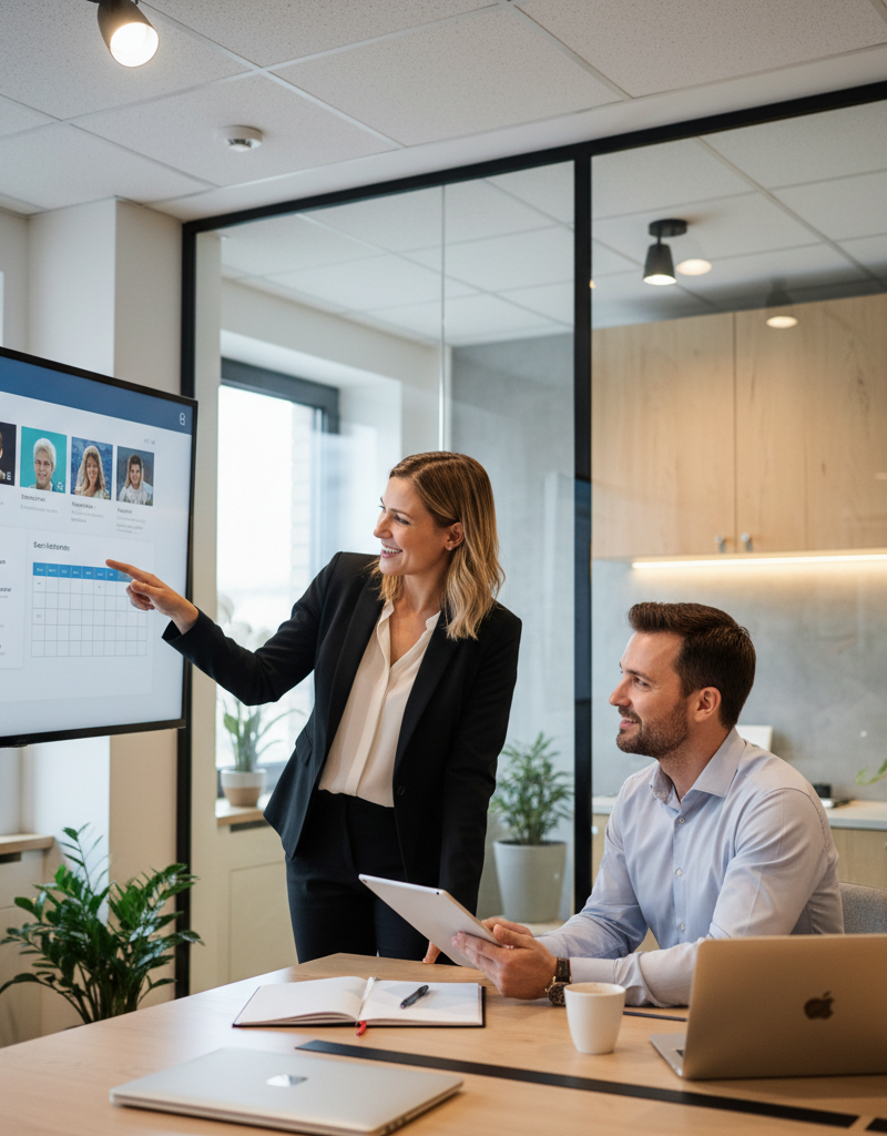 A consultant is assisting a client with Microsoft 365 setup, showcasing the personalized support offered.