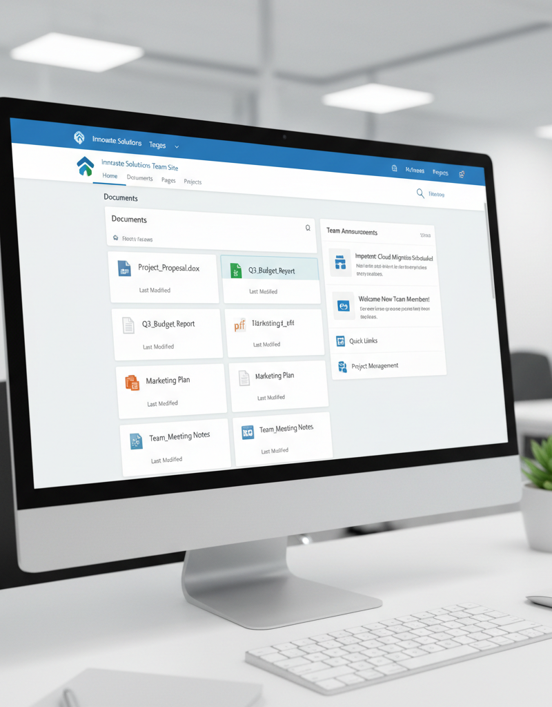SharePoint team site showcasing document library and team announcements
