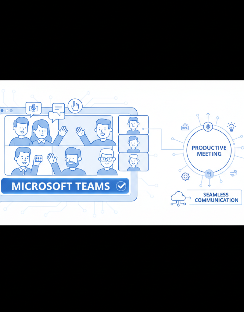A team collaborating on a Microsoft Teams call, showcasing the platform's communication features. The meeting is productive and engaging.