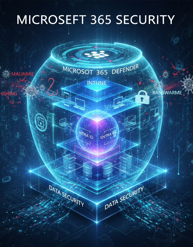 Visual representation of Microsoft 365's integrated security features