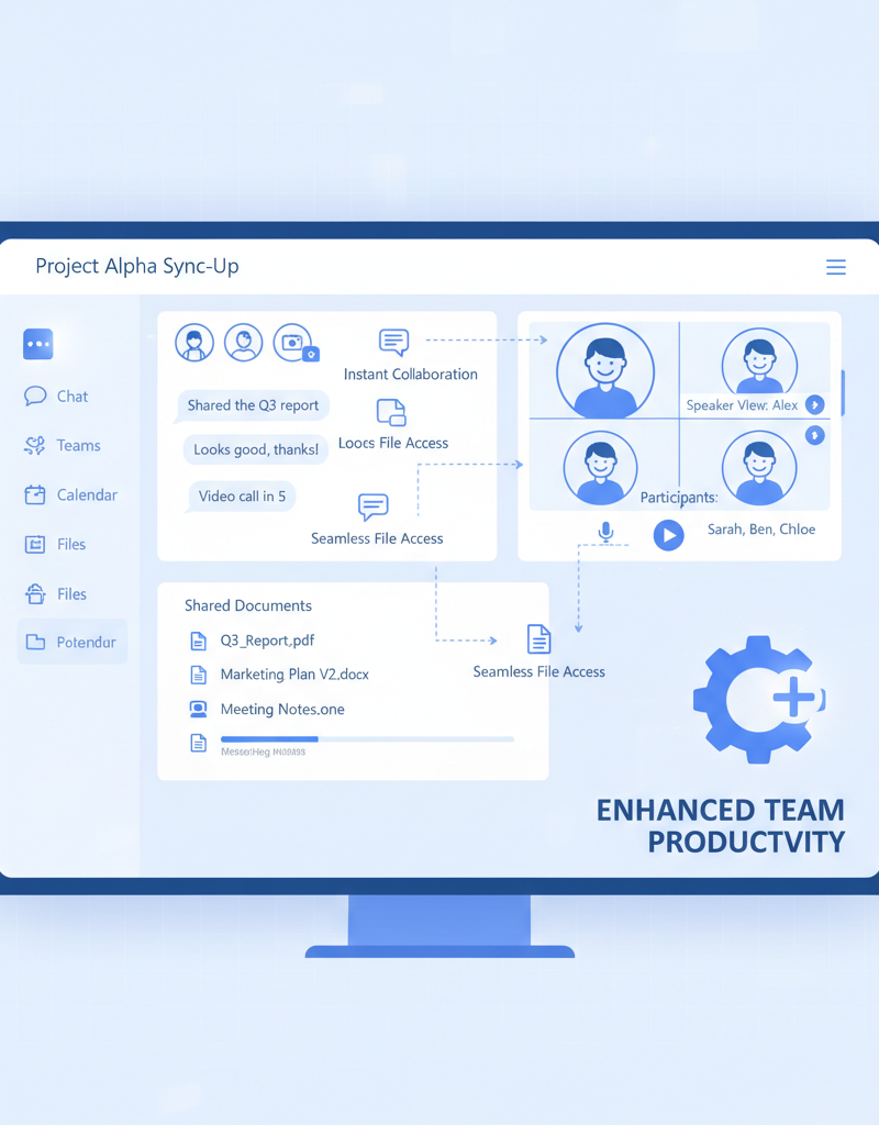 Screenshot of Microsoft Teams interface, showcasing collaborative features like chat, file sharing, and video conferencing, emphasizing their role in enhancing team productivity.