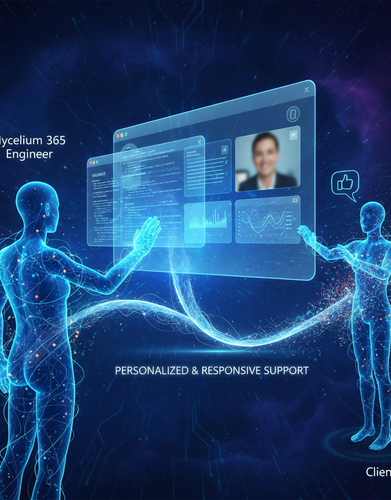 A Mycelium 365 engineer providing remote support to a client on a virtual desktop setup.